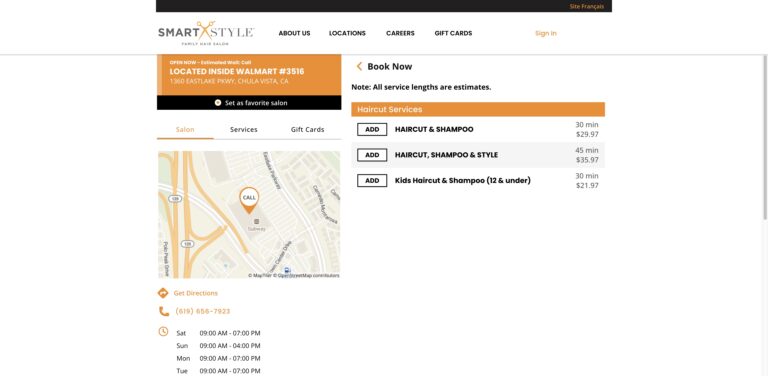 Website screenshot of SmartStyle Hair Salon - Hair salons and beauty services in 1360 Eastlake Pkwy