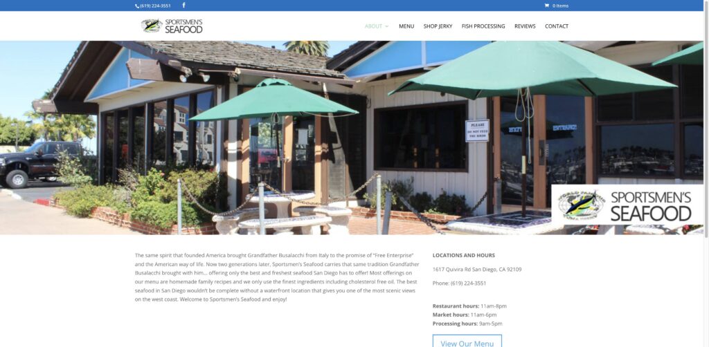 Website screenshot of Sportsmen's Seafoods - Seafood restaurants in 1617 Quivira Rd