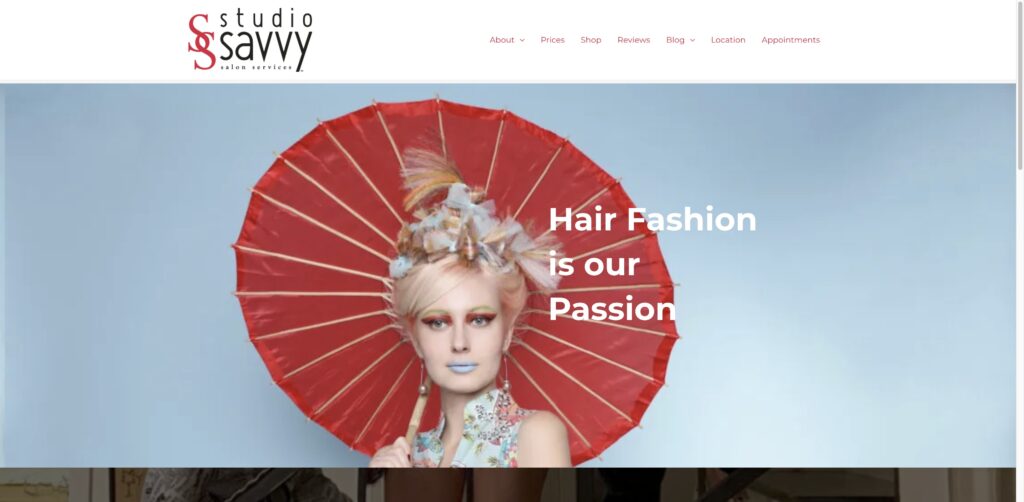 Website screenshot of Studio Savvy Salon - Hair salons and beauty services in 16081 San Dieguito Rd