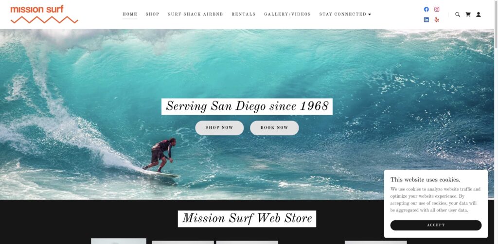 Website screenshot of Surfari Surf School - Surf schools and instructors in 3740 Mission Blvd