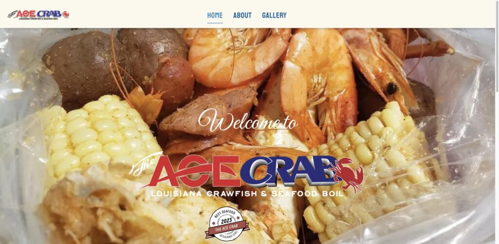 Website screenshot of The Ace Crab - Seafood restaurants in 3403 E Plaza Blvd Suite #E