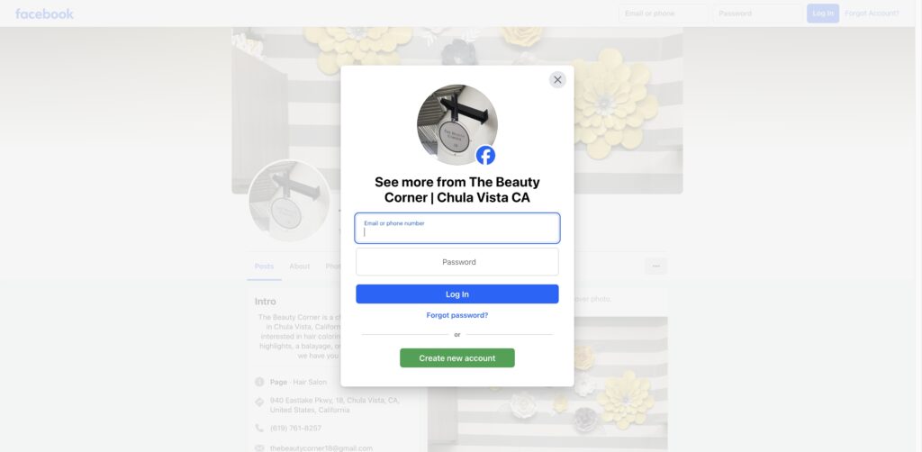 Website screenshot of The Beauty Corner - Hair salons and beauty services in 940 Eastlake Pkwy #18