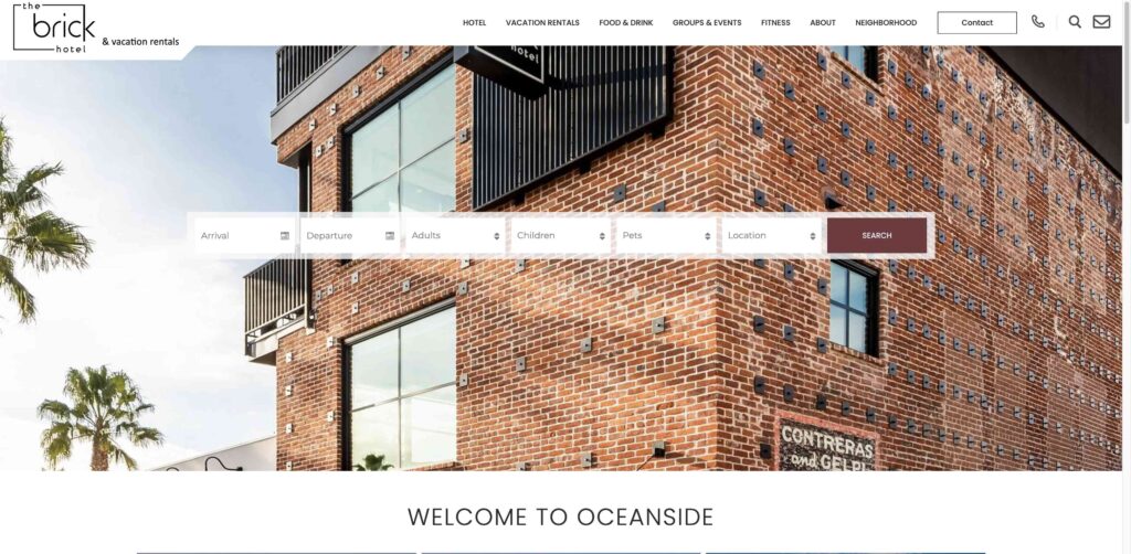 Website screenshot of The Brick Hotel - Bed & breakfasts in 408 Pier View Wy