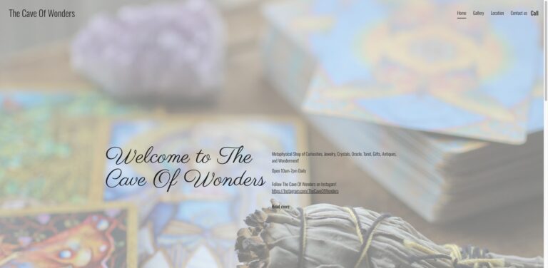 Website screenshot of The Cave of Wonders - Souvenir shops in 3819 Ray St