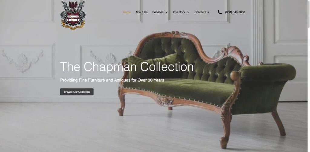 Website screenshot of The Chapman Collection - Antique and vintage stores in 6014 La Granada