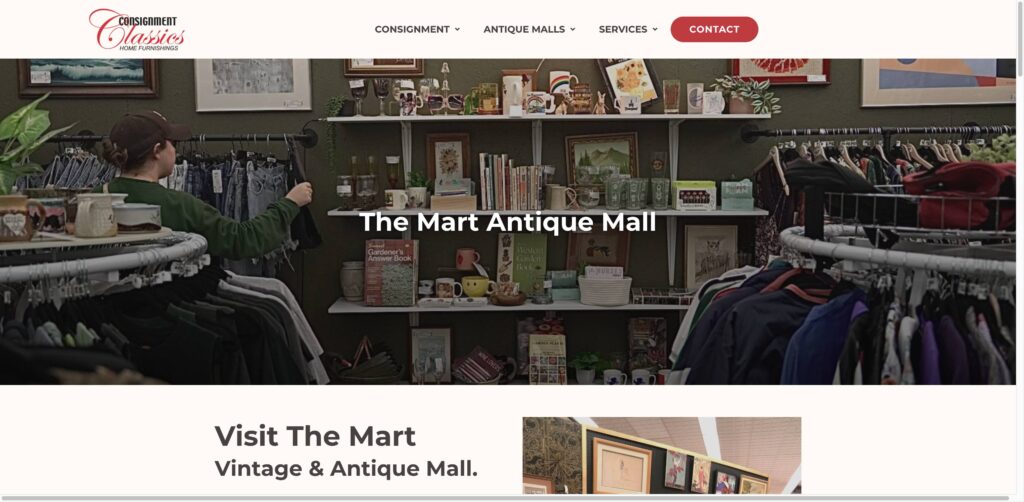 Website screenshot of The Mart Antique Mall - Antique and vintage stores in 6505 Mission Gorge Rd