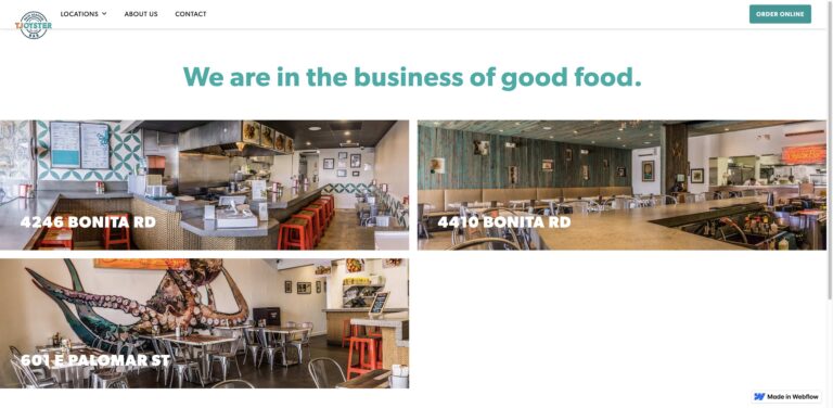 Website screenshot of TJ Oyster Bar - Seafood restaurants in 601 E Palomar St