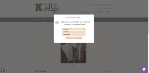 Website screenshot of TRE Boutique - Encinitas - Boutique clothing stores in Encinitas Ranch Town Center