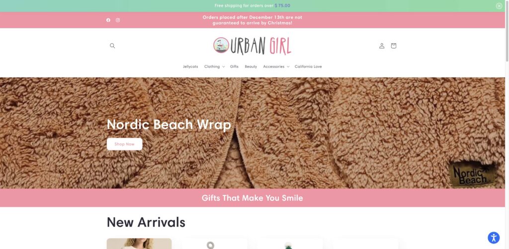 Website screenshot of Urban Girl - Boutique clothing stores in 837 W Harbor Dr Suite A