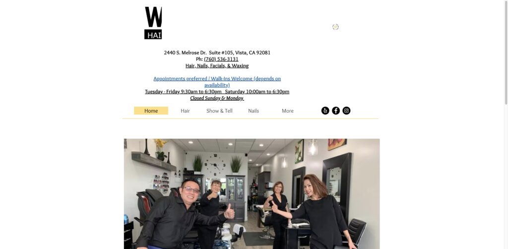 Website screenshot of What The Hair Salon (10% OFF New Customers) - Hair salons and beauty services in 2440 S Melrose Dr Unit 105