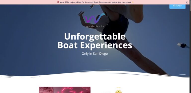 Website screenshot of Wonderboats - Water sports rental companies in 1211 Pacific Beach Dr Unit 1